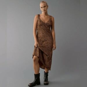 American Eagle Leopard Print Midi Slip‎ Dress Small Brown Black Babydoll Y2k